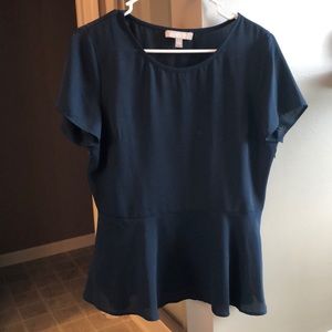 Navy blue banana republic peplum chiffon top